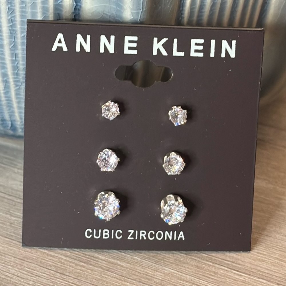 Anne Klein 3 Pair of CZ Stud Earrings